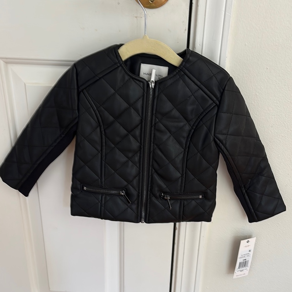 Habitual girl Faux Leather Black Quilted Jacket with Zipper Pockets. NWT